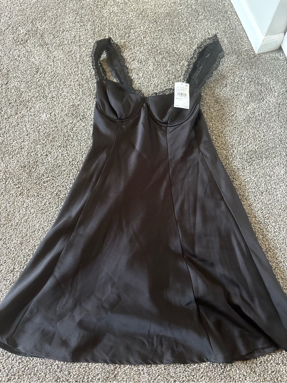 Astr Black Lace-Trim Slip Dress
